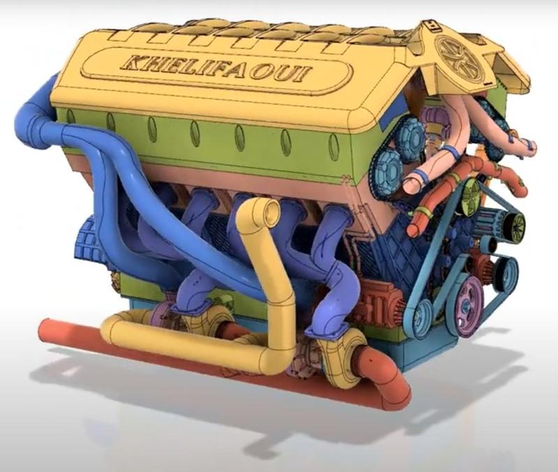 V12 Diesel Turbo Engine Model