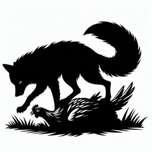 Wall art: A fox hunting a hen (two colours)