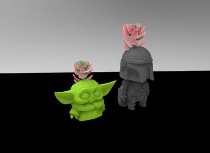 flowerpot mandalorian and baby yoda
