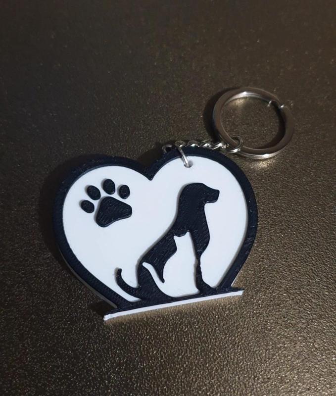Keychain Love Cat and Dog Black and White