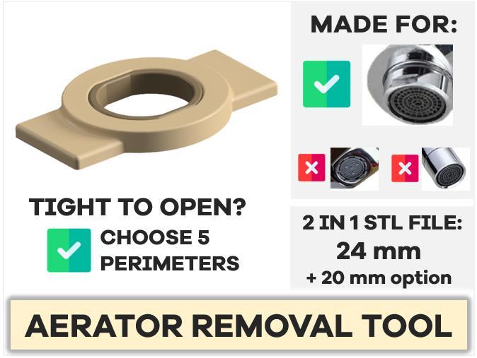 Faucet Aerator Removal Tool Wrench - 2 in 1, Standard 24 mm and 20 mm Option