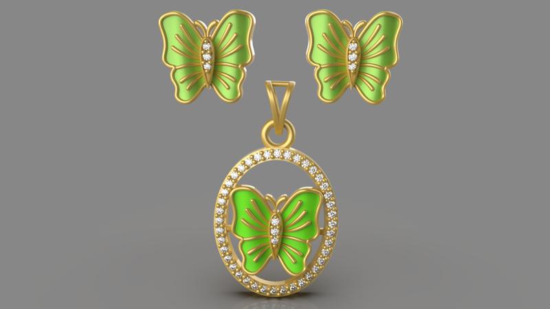 Unique Diamond Butterfly Pendant - 0034