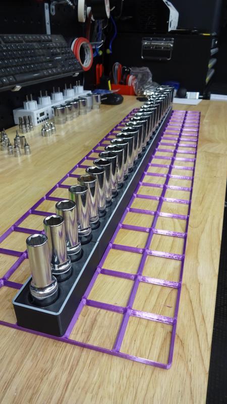 Gridfinity 1/2 deep socet holder tray 10-36mm