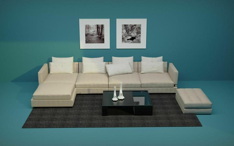 Sofa-02-3D living room with orange couch