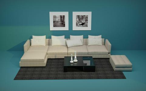 Sofa-02-3D living room with orange couch