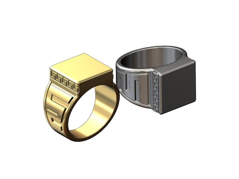 Engavable greek key square signet ring US size 10 3D print model