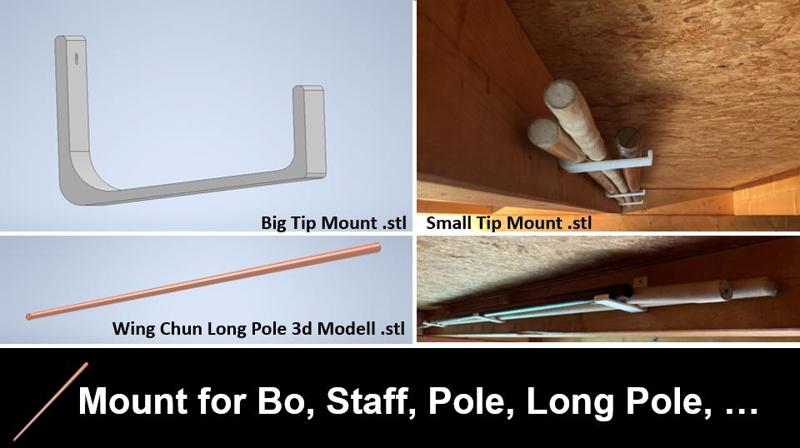 Long Pole and Mount for Round Wood:  Bo, Staff, Pole, etc.