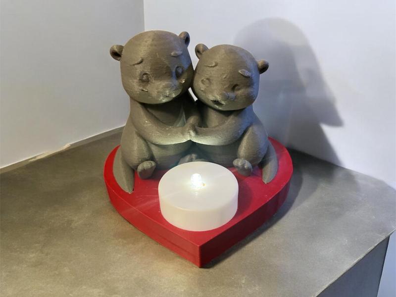 Otter Love – Heart-Shaped Tealight Holder with Cuddling Otters