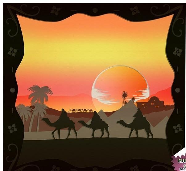 Desert in Persia (Sunset Desert Camels) light box 