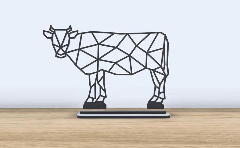 Geometric Low Poly - Cow - With Stand