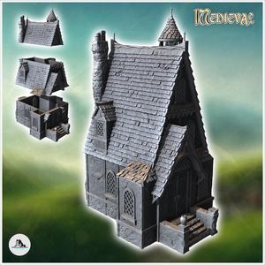 Large medieval mansion with access staircase and tiled roof (35) - Medieval Middle Earth Age 28mm 15mm RPG Shire
