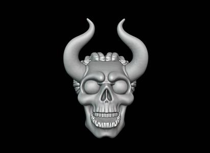 Skull with Horns and Hair I179 Gift Bust Figure Unique & Detailed 3D Print Model