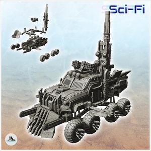 Large eight-wheeled pick-up with missile launcher and artillery gun (3) - Future Sci-Fi SF Post apocalyptic Tabletop Scifi