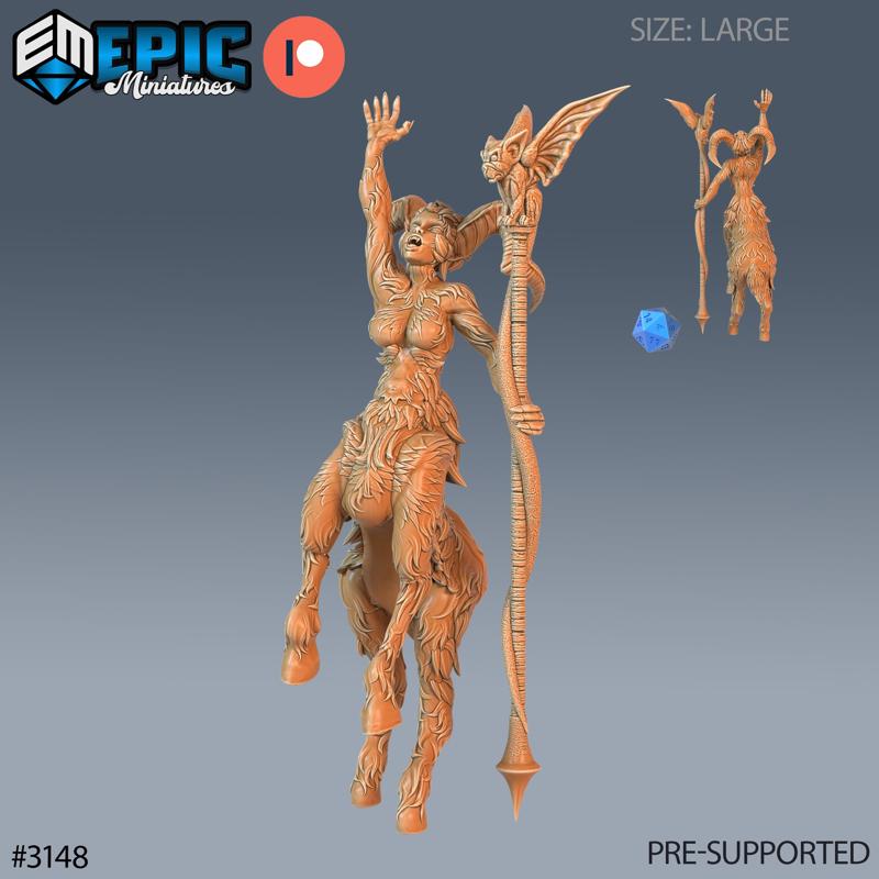 Faun Warlock Roaring / Centaurides Fey Hybrid / Forest Guardian / Nature Spirit / Horned Humanoid / Female Warrior