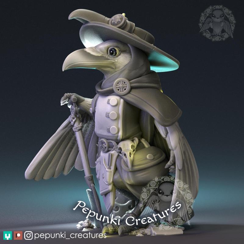 Raven with shovel and doctor plague mask