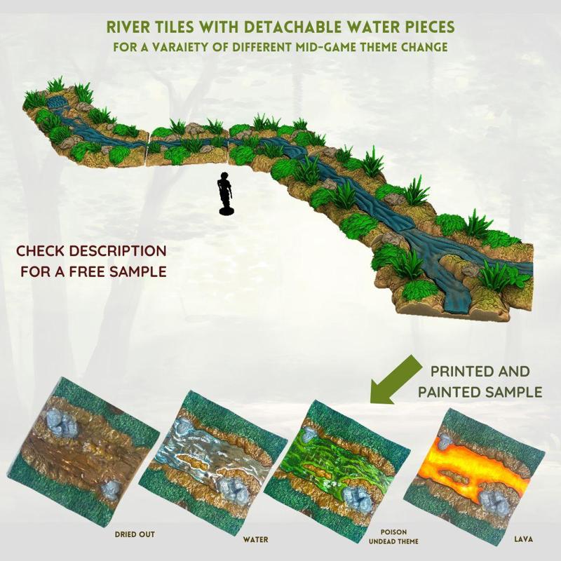 River Tiles with detachable water pieces for a variant mid-game theme changes