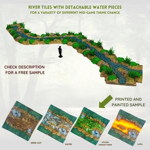 River Tiles with detachable water pieces for a variant mid-game theme changes