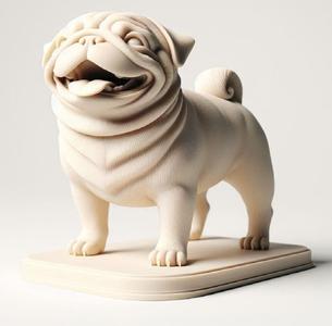131 Laughing Pug - Ivory-Style 3D-Printed Statue, character, monster, fantasy, art, sculpture, model, animal, 3d model, statue, creature, magic, 3d print, collectible, cat, wood, dragon, sword, base, warrior, wild