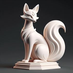 283 Fox Spirit in Pu Song Ling Style, monster, fantasy, art, sculpture, model, animal, 3d model, statue, creature, low poly, 3d print, collectible, cat, wood, dragon, sword, base, warrior, wild, dog