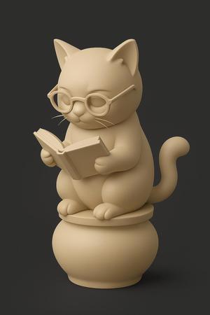 Reading Cat on Pot (with 2 tails)