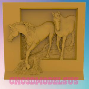 Two Horses 3D MODEL STL FILE FOR CNC ROUTER LASER