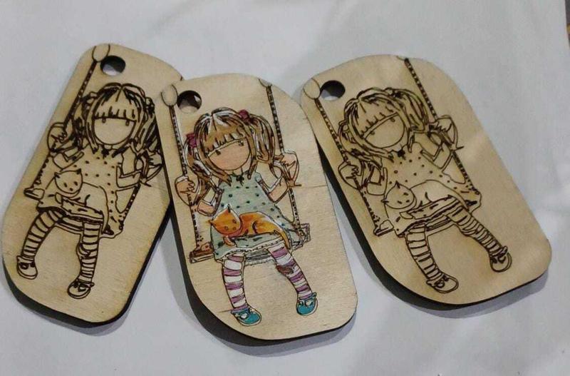 Pendant keychain "Asya on the swing", designed inspired by Anime Gorjuss Santoro dolls, laser cut on 3mm wood, h90mm, by Vivedo3D