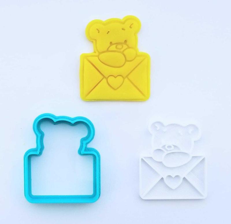 Teddy bear envelope Mini cookie cutter with stamp