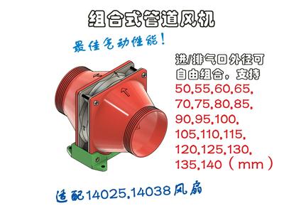 Modular duct fan enclosure exhaust, interface sizes support 50~140mm, adapts to 14cm fans 14025 14038
