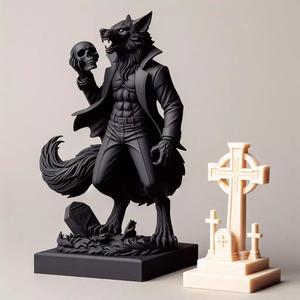 907 Ivory Werewolf Howling with Skull 3D Model beast