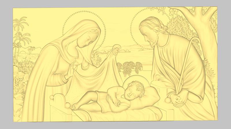 Holy Family Bas-Relief Panel - Jesus, Mary, and Joseph - 3D Printable Religious Art