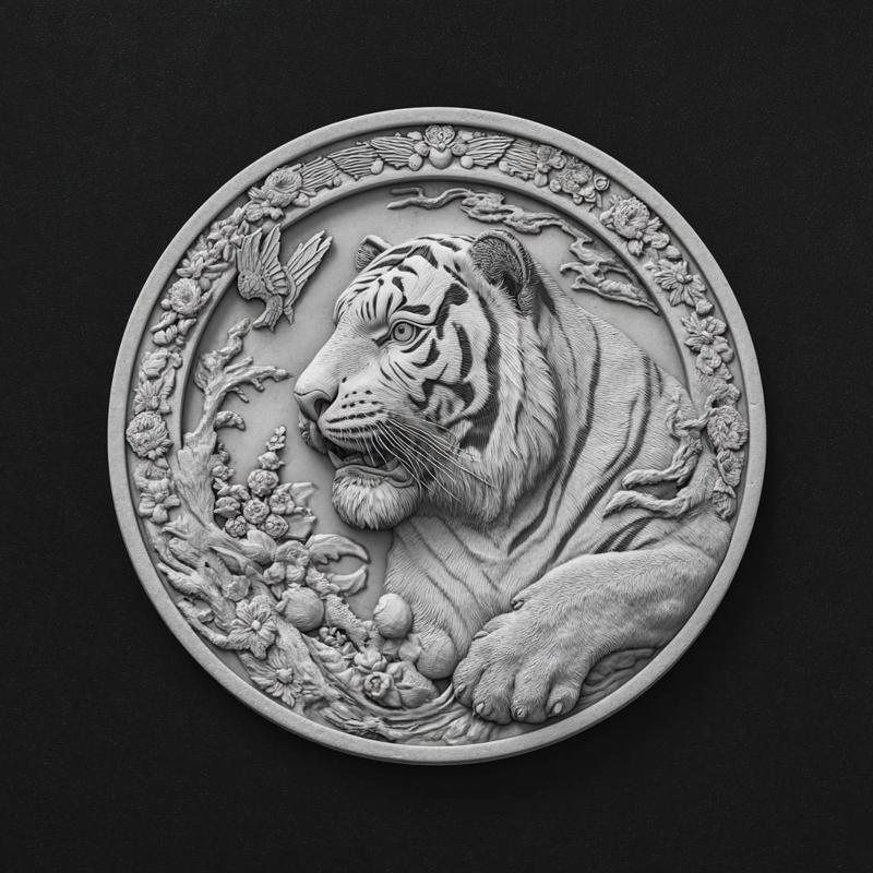 Tiger Wildlife Medallion Sculpture Relief