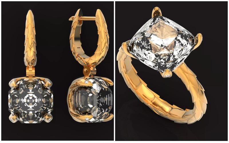 set Carrera earring and ring and diamonds 1450 3D Model Collection