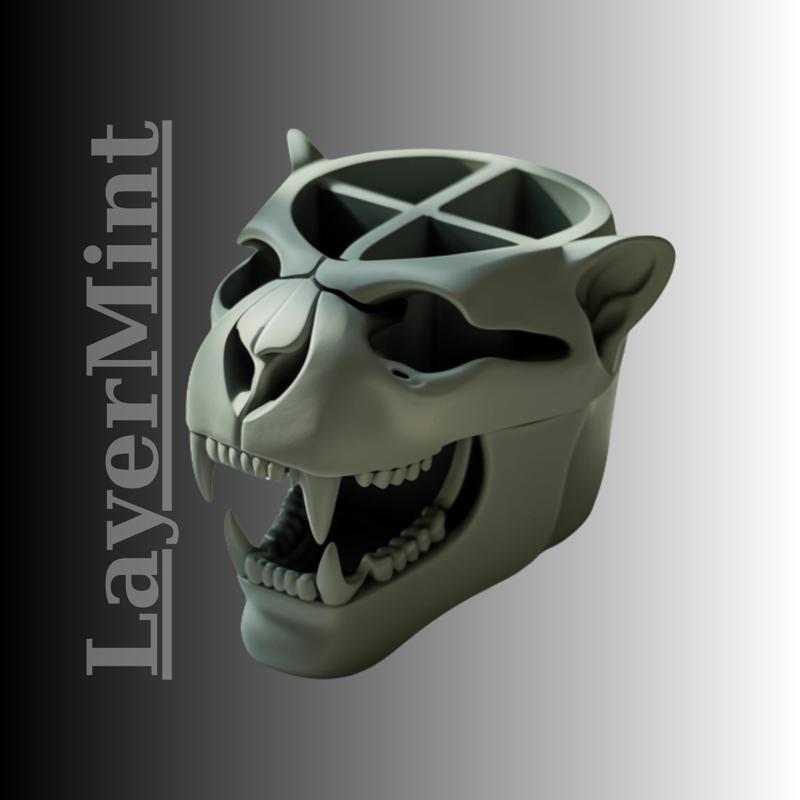 Panther Head Organizer STL File – Animal Skull Inspired 3D Printable Pen Holder for Desk & Office Storage