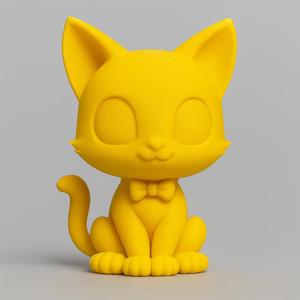 Cute Cat with Bow Tie STL | Minimalist One-Color Figurine