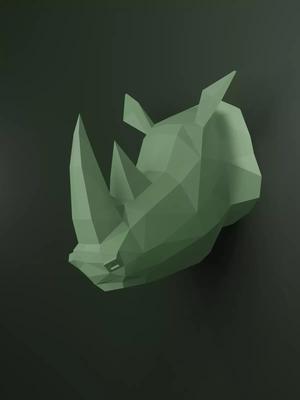 Low Poly Rhinoceros Head Mounted Sculpture