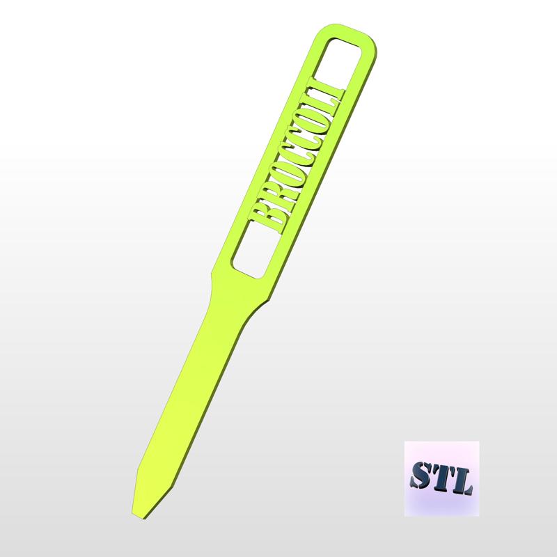 Garden labels, plant markers, herb tags - 3d stl cnc model. Herb label broccoli cnc file - digital stl file. Plant sticks, herb stakes