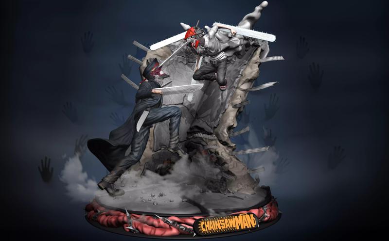 Chainsaw Man Denji Vs Katana Battle Statue