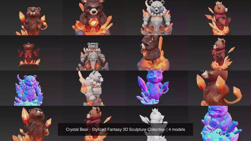 Crystal Bear - Stylized Fantasy 3D Sculpture Collection