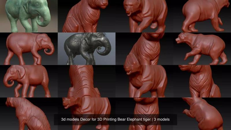 3d models Decor for 3D Printing Bear Elephant tiger 3D Model Collection