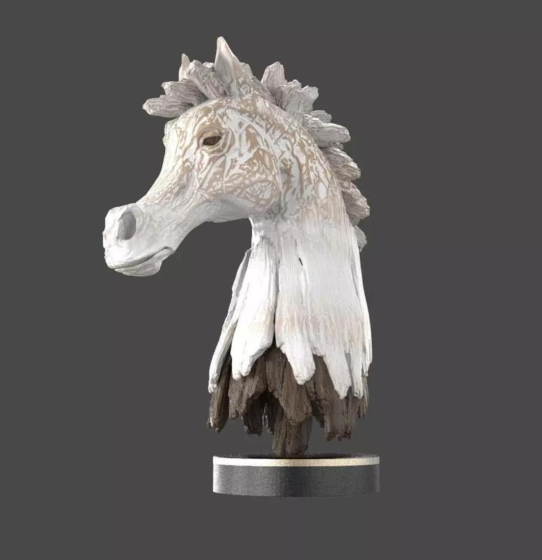 Arabian Horse Head Sculpture - High Detail White Wood 3D Model