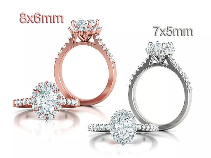 Oval Halo Engagement Rings Bespoke Rings 8x6 Stone and 7x5 Gem 3D Model Collection
