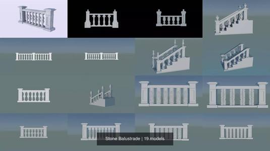 Stone Balustrade 3D Model Collection