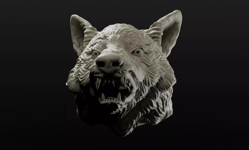 Angry wolf wall hanger intended for 3D printing