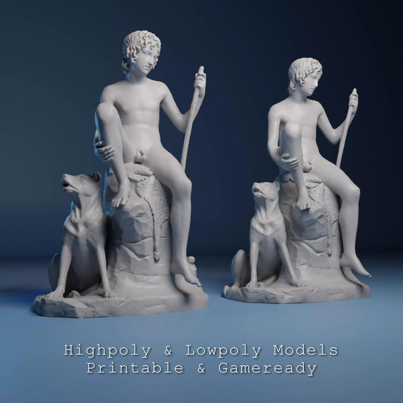 Bertel Thorvaldsen Shepherd 3D Sculpture Low Poly High Poly