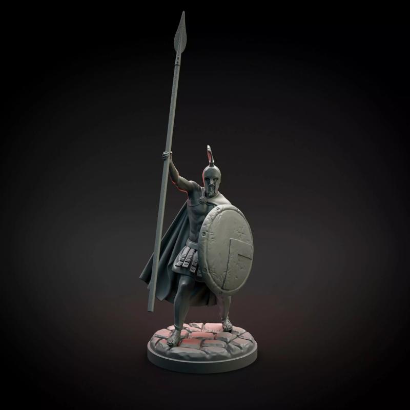 Spartan warrior raising spear intended for 3D printing