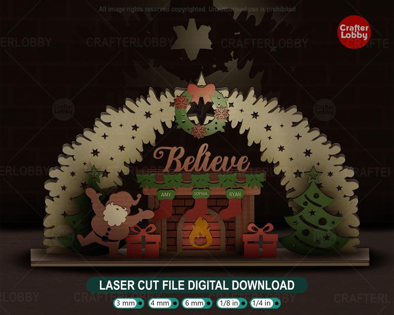 Christmas Tree Standing Arch SVG File, Christmas Believe Schwibbogen SVG, Glowforge, Lightburn, CrafterLobby