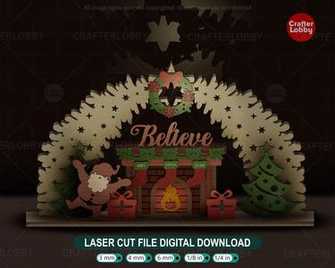 Christmas Tree Standing Arch SVG File, Christmas Believe Schwibbogen SVG, Glowforge, Lightburn, CrafterLobby