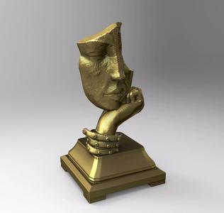 Masque hand holding trophy