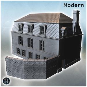 Stone building with a slanted roof, three chimneys, and a side wall with small windows (Carentan, Normandy 1944, France) (38) - Modern WW2 WW1 World War Diaroma Wargaming RPG Mini Hobby