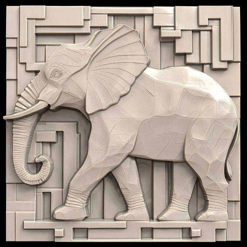 3D Model STL File for CNC Router/Laser & 3D Printer A Golden Elephant in a Surreal Square Landscape